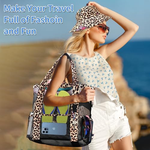 Savvy Harbor Mesh Beach Tote Bag with Sun Hat for Women, Foldable Multi-Purpose Large Tote Bag