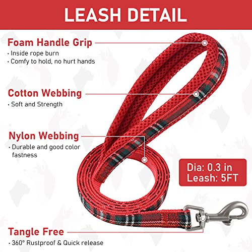 GAMUDA Small Dog Harness Collar and Leash Set, Step in No Chock No Pull Soft Mesh Adjustable Dog Vest Harnesses Plaid Refl...