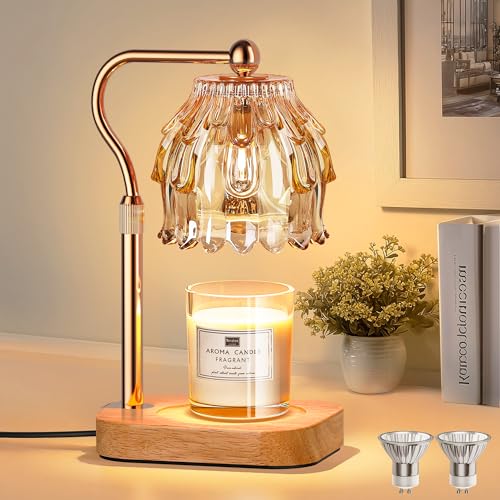 Candle Warmer Lamp with Timer Dimmer, Modern Wax Warmer for Scented Wax Jar Candle Warmer with 2 Bulbs, Adjustable Height ...