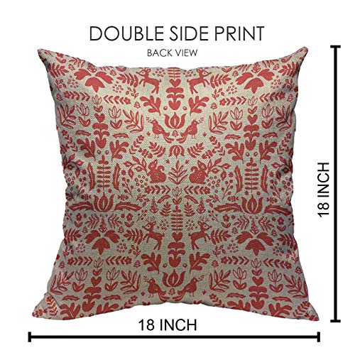 VERSUSWOLF Throw Pillow Covers Red Christmas Folk Damask White Nordic Cotton Linen Decorative Square Pillowcases Cushion C...