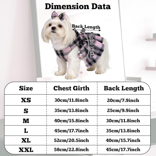 YKYUASD Dog Plaid Dress Harness and Leash Set with Pearls Bow Adjustable Puppy Dress Mesh Vest Bow Knot Pet Clothes for Cu...