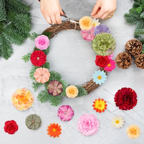 210 Pcs Mini Silk Flower Heads Small Fake Rose Daisy Faux Flowers Bulk for Crafts Artificial 3D Loose Fabric Flowers Heads...