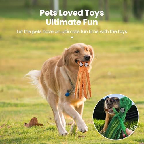 HGB Squeaky Dog Toys - Octopus No Stuffing Crinkle Plush Large Dog Toys to Keep Them Busy for Puppy Teething Chewing, Pet ...
