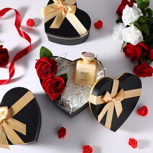 Resurhang Black 4 Pcs Valentines Heart Shaped Gift Box with Lid for Flower Arrangement Large Present Gift Box for Valentin...