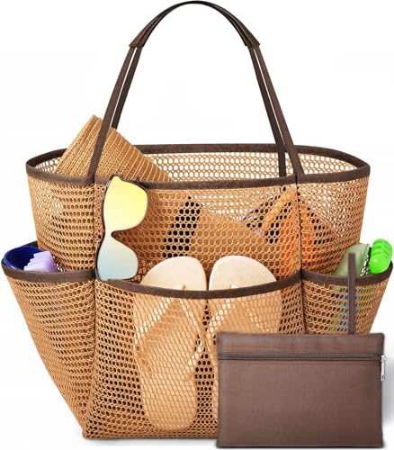 Yeendibo 2026 Upgraded Beach Bag for Women – Boho Chic Nylon Mesh Hobo Tote with Detachable Zipper Pouch & Canvas Base | C...