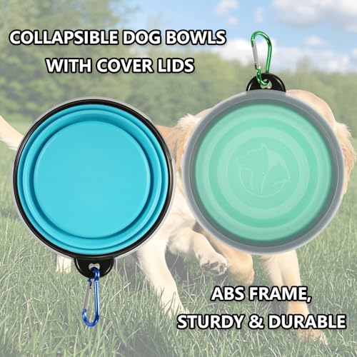 SLSON Collapsible Bowl with Cover Lids,2 Pack Dog Travel Bowls Portable Foldable Cat Water Dish Bowl for Pets Walking Park...