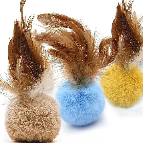 AZOFFYIU Cat Toys for Indoor Toys,Rainbow Cat Wand Toys,Feather Flips Plush Ball Cat Toys,Interactive Feather Toy for Teas...