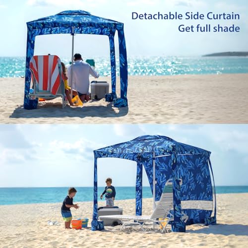 AMMSUN Beach Cabana, 6.5'×6.5' Beach Canopy, Easy Set up and Take Down, Cabana Tent with Sand Pockets, Instant Sun Shade w...