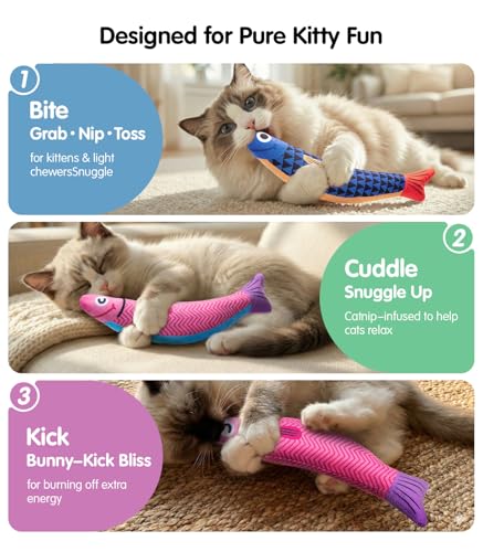 PetBusy Cat Toys with[5000mg A+Natural Catnip &Silvervine] [Baby Grade] Interactive Soft Chew Kicker Cat Toys for Indoor C...