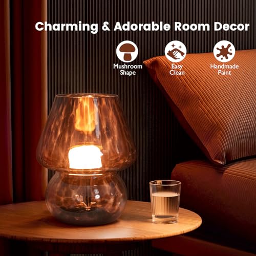 ULAROOM USB Plug-in Vintage Mushroom Lamp Small Bedside Table Lamp with 3 Temperature LED Bulb,Free Dimming Nights Light f...