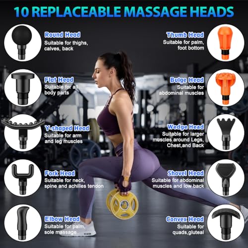 TOLOCO Massage Gun, Deep Tissue Back Massage for Athletes for Pain Relief, Percussion Massager with 10 Massages Heads & Si...