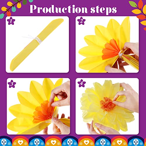 Geyee 36 Pcs Mexican Paper Flowers Colorful Fiesta Tissue Paper Flowers Pom Poms Mexican Carnival for Floral Party Backdro...