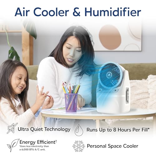 Arctic Air Ice Jet X3 Portable Air Cooler,Dual Mist Modes, Up to 8-Hour Cooling Time, 3-Speed Portable Cooler with Adjusta...