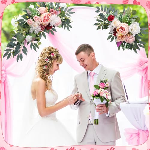 Ovveroche 2 Pcs Wedding Arch Decorations - Reusable Artificial Hanging Flowers Floral Swag Greenery Garland for Wedding We...