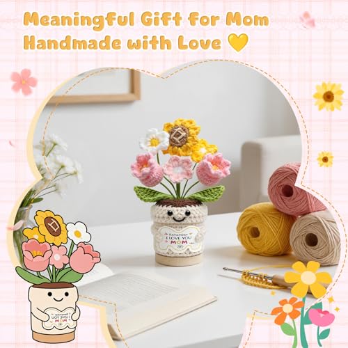 Gifts for Mom, Mothers Day Gifts for Mom from Daughter Son, Mom Birthday Gifts, Crochet Flower Pot, Handmade Knitted Sunfl...
