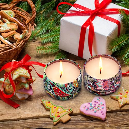Scented Candles Gift Set for Christmas Thanksgiving, 3 Packs Natural Soy Wax Portable Travel Tin Candle, Bohemia Aromather...