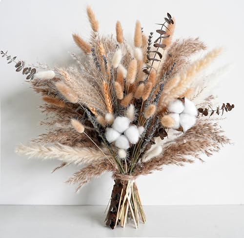 Natural Dried Flower Bouquet - Pampas Grass, Cotton Stems, Bunny Tails, Eucalyptus, Lavender & Wheat - Rustic Boho Decor f...