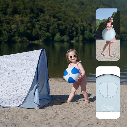 Babymoov Anti-UV Baby & Toddler Beach Tent UPF 50+ Sun Protection with Pop Up System for Easy Use & Transport, Blue Waves...