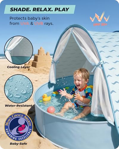 WEMOH Baby Beach Tent with Pool, 3-in-1 Upgrade Pop Up UPF 50+ Sun Protection Shelter with Mosquito Net Babies Toddlers Po...
