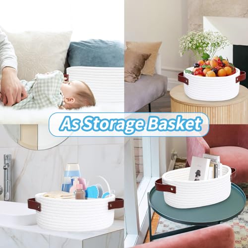 ABenkle Small Woven Basket, Mini Cotton Rope Storage Tiny Shelf Oval Decorative Toy Dog Cat Bin for Nursery, Empty Gift Ba...