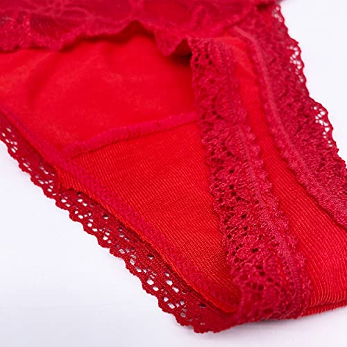 WKFIINM Pack 6 High Waisted Lace Thong for Women Cotton Underwear Plus Size High Rise Retro Tummy Control Thongs Panties