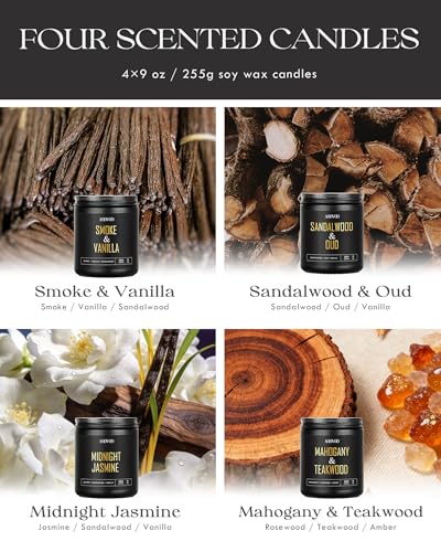 AOOVOO Scented Candles for Men - 4 Pack Candles for Home Scented, 36oz Soy Wax, 200 Hour Burn Time, Men Candle Set, Sandal...