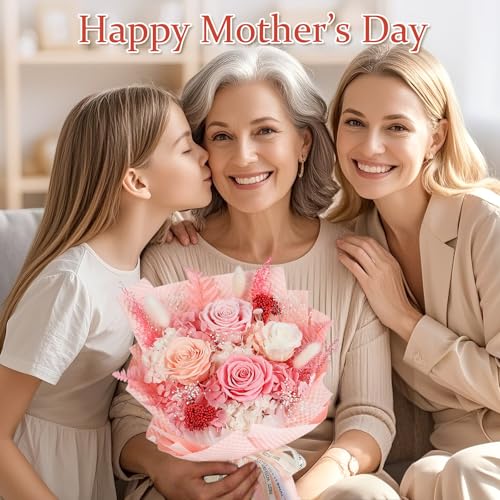 Preserved Flowers Bouquet 4 Roses - Pink Roses & Flowers for Delivery, Long-Lasting Real Roses Forever, Mothers Day Gifts ...