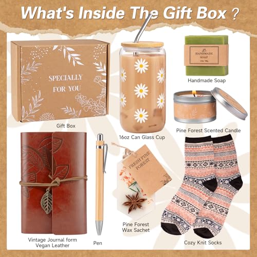 Unique Happy Birthday Gifts for Women, Gift Baskets for Women, Get Well Gifts Basket Ideas Box w/Glass Cup for Her Mom Fri...