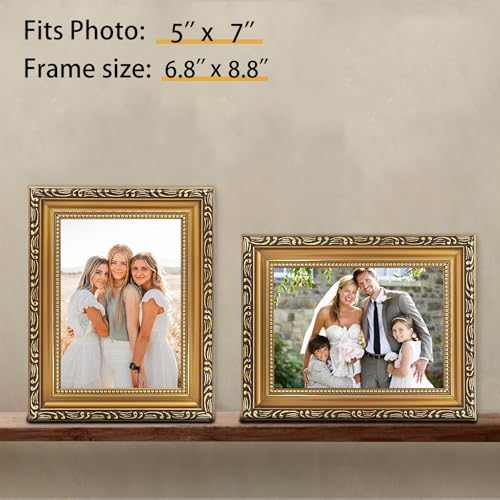 MIEVU 5x7 Picture Frame Gold - Pack of 1 Vintage Picture Frames And Tabletop Display, Ornate Photo Frame for Poster
