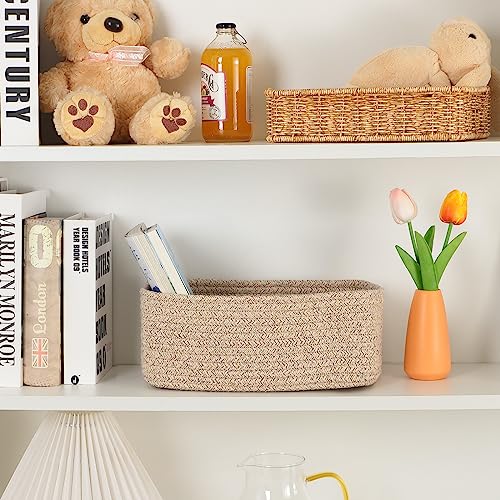 MiniArk Small Storage Baskets for Organizing | Closet Organizer Bins | Shelf Toy Basket | Woven Rope Baskets | Cube Decora...