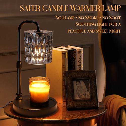 Candle Warmer Lamp with Timer &Dimmer, Adjustable Height Candle Wax Warmer Warming Lamp with 2x50W Bulbs for Scented Candl...