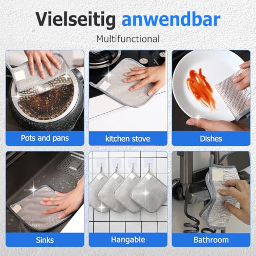 QITELL Multipurpose Steel Wire Cleaning Cloth - Double-Sided Scrub Rag for Kitchen Pots Pans Wet Dry (5)