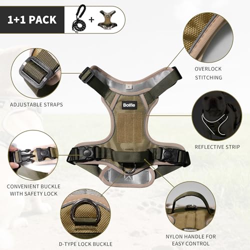 Small Dog Harness, Heavy Duty Tactical No-Pull Reflective Harness & Collar Set — Secure, No Choke, Easy On and Off Pet Ves...