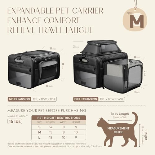 Top and Side Expandable Pet Carrier with Treat & Pet Window,18x11x11 Inch Delta American United Airline Approved,Soft-Side...