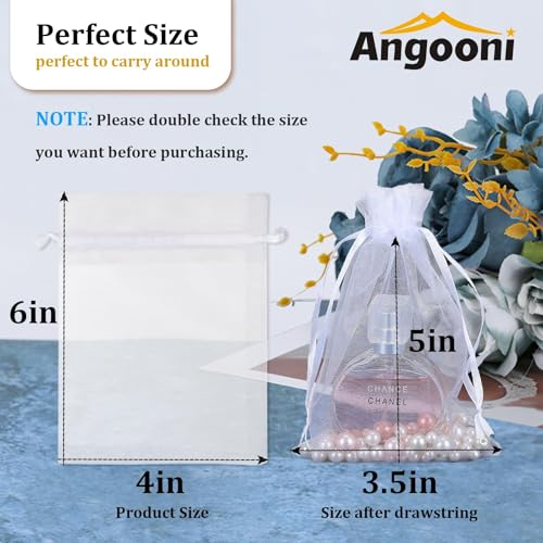 Angooni 100PCS 4x6 Inch Organza Gift Bags for Jewelry Party Wedding Favor, Premium Sheer Gift Drawstring Pouch Candy Bags(...
