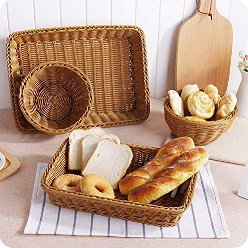 Yarlung 3 Pack Imitation Rattan Woven Bread Baskets, 11.8 x 7.8 Inch Plastic Wicker Fruit Baskets for Food Serving, Vegeta...