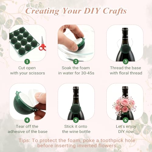 12 Pack Floral Foam Round, Green Mini Flower Holder Supplies Florist Form Blocks for Wine Bottle Decor, Wedding Birthday C...