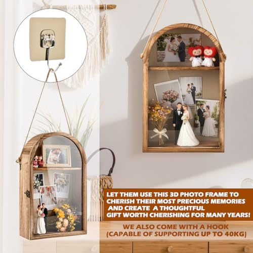 10x16 Shadow Box Frame, Large Shadow Boxes Display Cases with Linen Back and Removable Shelves, Arch Brown Wooden Memory B...