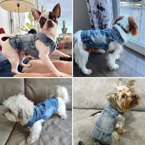 Puppy Clothes for Small Dogs Boy,Classic Western Denim Dog Coat ,Dog Jeans Jacket with Leash D-Ring,Pet Cat Costumes ,Cool...