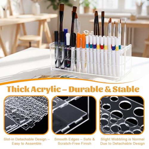 Novabright 2 Pack 105 Holes Acrylic Paint Brush Holder Organizer, Clear Pen Display Stand Rack Detachable Makeup Brush Hol...