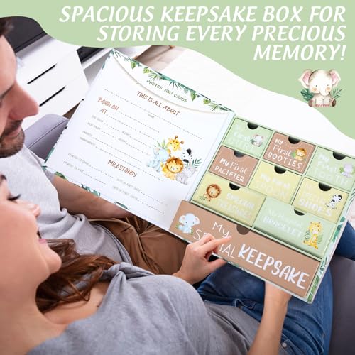 Beeveer Baby Keepsake Box Newborn Memory Organizer with 9 Labeled Compartments First Keepsake Book Gift Box for Pregnancy ...