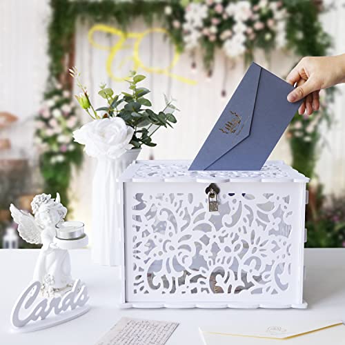OurWarm White Wedding Card Box with Lock, PVC Gift Card Box for Wedding Decorations for Reception, Money Gift Boxes for Pa...