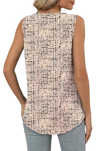 OFEEFAN Tank Top for Women Loose Fit Sleeveless Shirts V Neck Summer Clothes Ruched Women's Tees and Tanks Curved Hem
