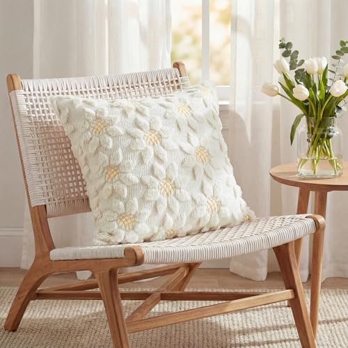 AVOIN colorlife Spring Summer Cream White Sunflower Throw Pillow Covers Set of 2, 18 x 18 Inch Seasonal Flora Farmhouse De...