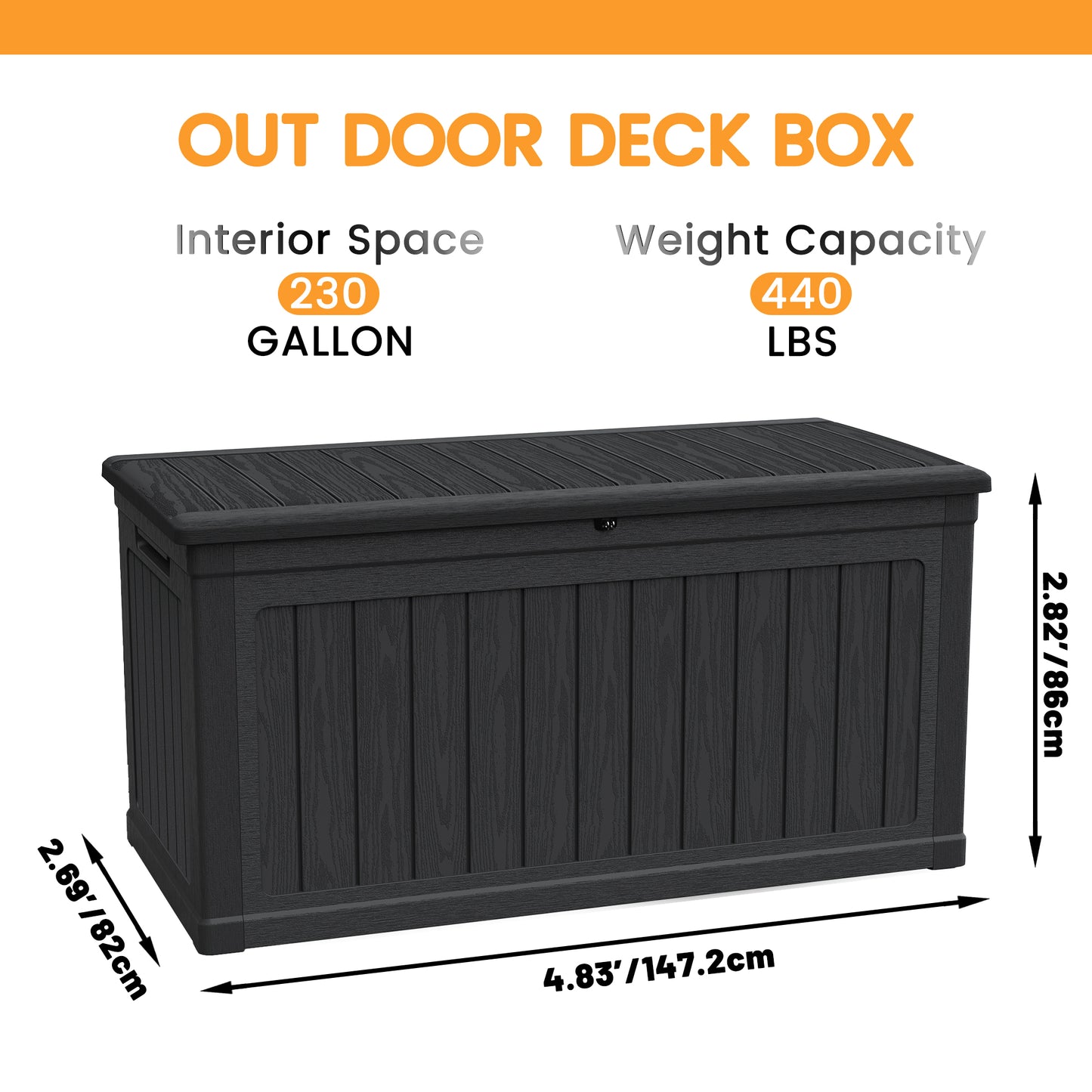 230 Gallon Large Outdoor Storage XXL Deck Box For Patio Furniture, Outdoor Cushions, Garden Tools And SportsPools Equipment, Waterproof Resin, Lockable, Black