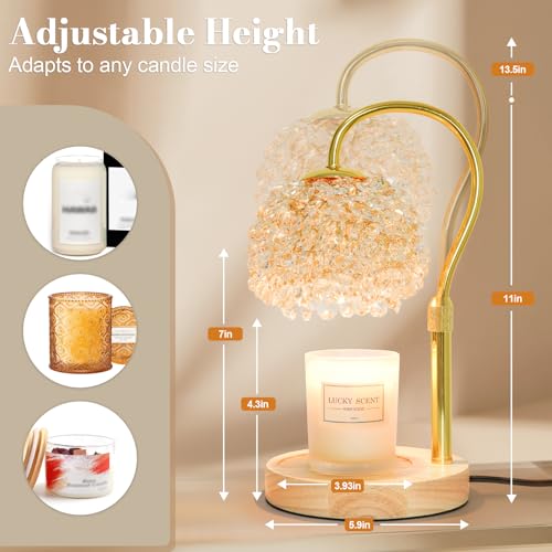 Hisummer Candle Warmer Lamp with Timer, Dimmable Candle Lamp Warmer with 312 K9 Crystals Adjustable Height Electric Candle...