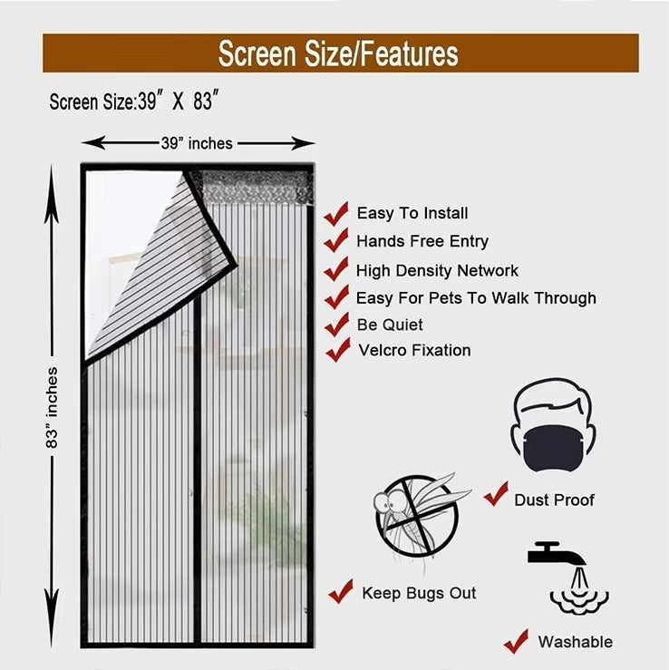 1 Black Magnetic Screen Door Curtain - Pet-friendly, No-drill Installation, Durable Fine Mesh With Strong Magnets, Breathable And Tear-resistant, Includes Push Pins And Double-sided Tape, Magnetic Doo