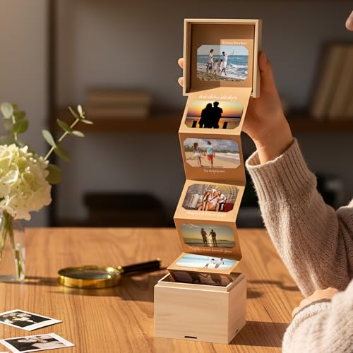 Feifeiya Custom Wooden Pull out Photo Box Mini Personalized Pull out Picture Wooden Box Gift for 2x3 Inch Films Couple Mem...