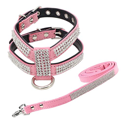 Newtensina Fashion Puppy Harness with Diamantes and Lead Cute Girls Bling Dog Harness with Bling Leashes for Small Dogs