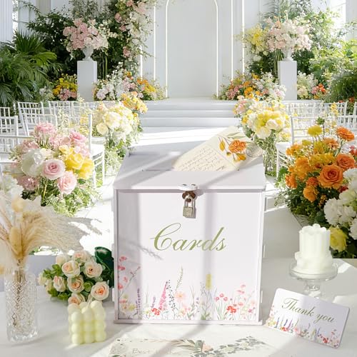 OurWarm White Wedding Card Box with Lock, PVC Gift Card Box for Wedding Decorations Reception, Money Gift Boxes for Party ...